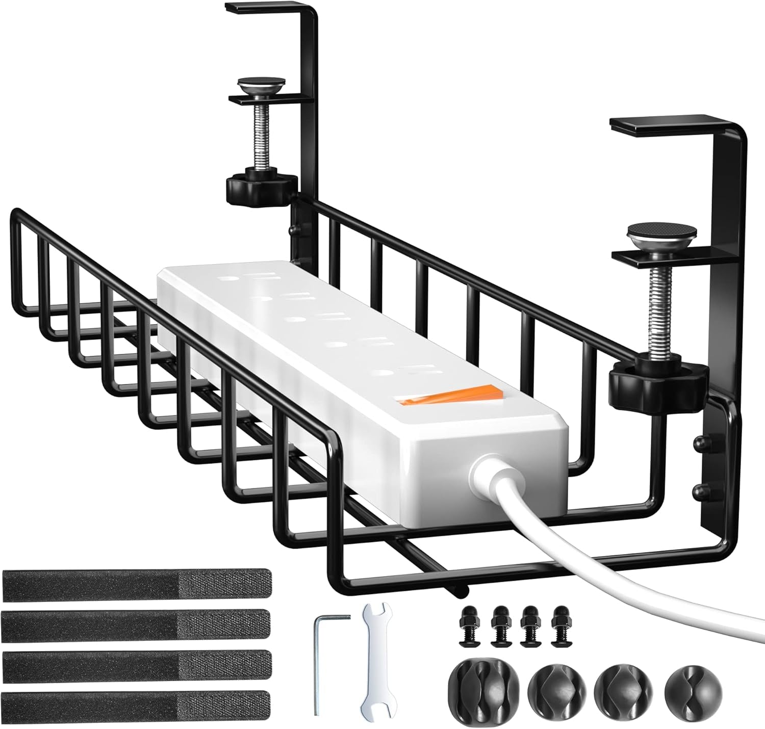 Under Desk Cable Management Tray,  Upgraded Wire Management No Drill, Cable Tray with Clamp for Desk Wire Management, Computer Cable Rack for Office, Home - No Damage to Desk