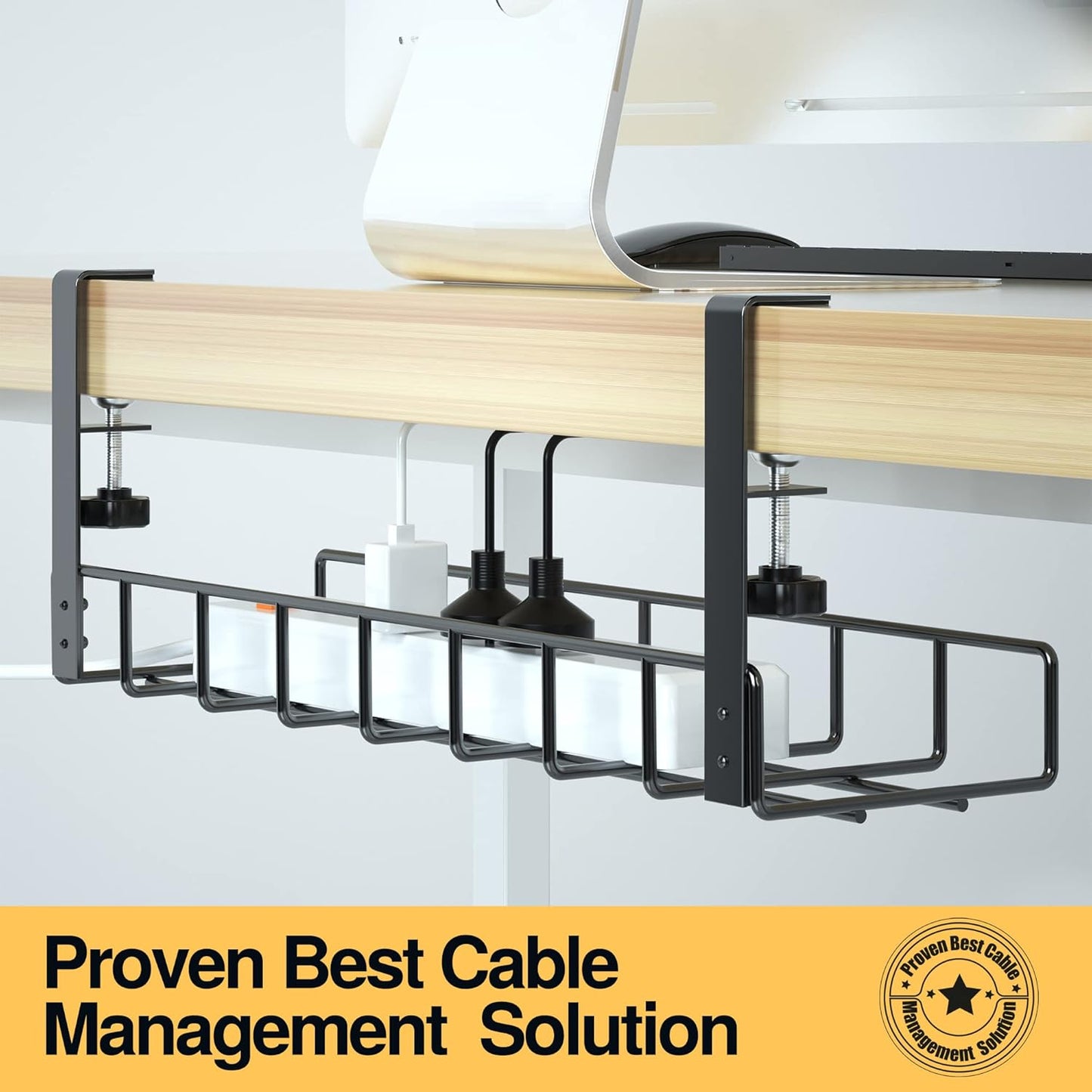 Under Desk Cable Management Tray,  Upgraded Wire Management No Drill, Cable Tray with Clamp for Desk Wire Management, Computer Cable Rack for Office, Home - No Damage to Desk