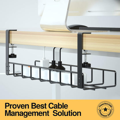 Under Desk Cable Management Tray,  Upgraded Wire Management No Drill, Cable Tray with Clamp for Desk Wire Management, Computer Cable Rack for Office, Home - No Damage to Desk