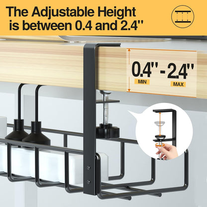 Under Desk Cable Management Tray,  Upgraded Wire Management No Drill, Cable Tray with Clamp for Desk Wire Management, Computer Cable Rack for Office, Home - No Damage to Desk